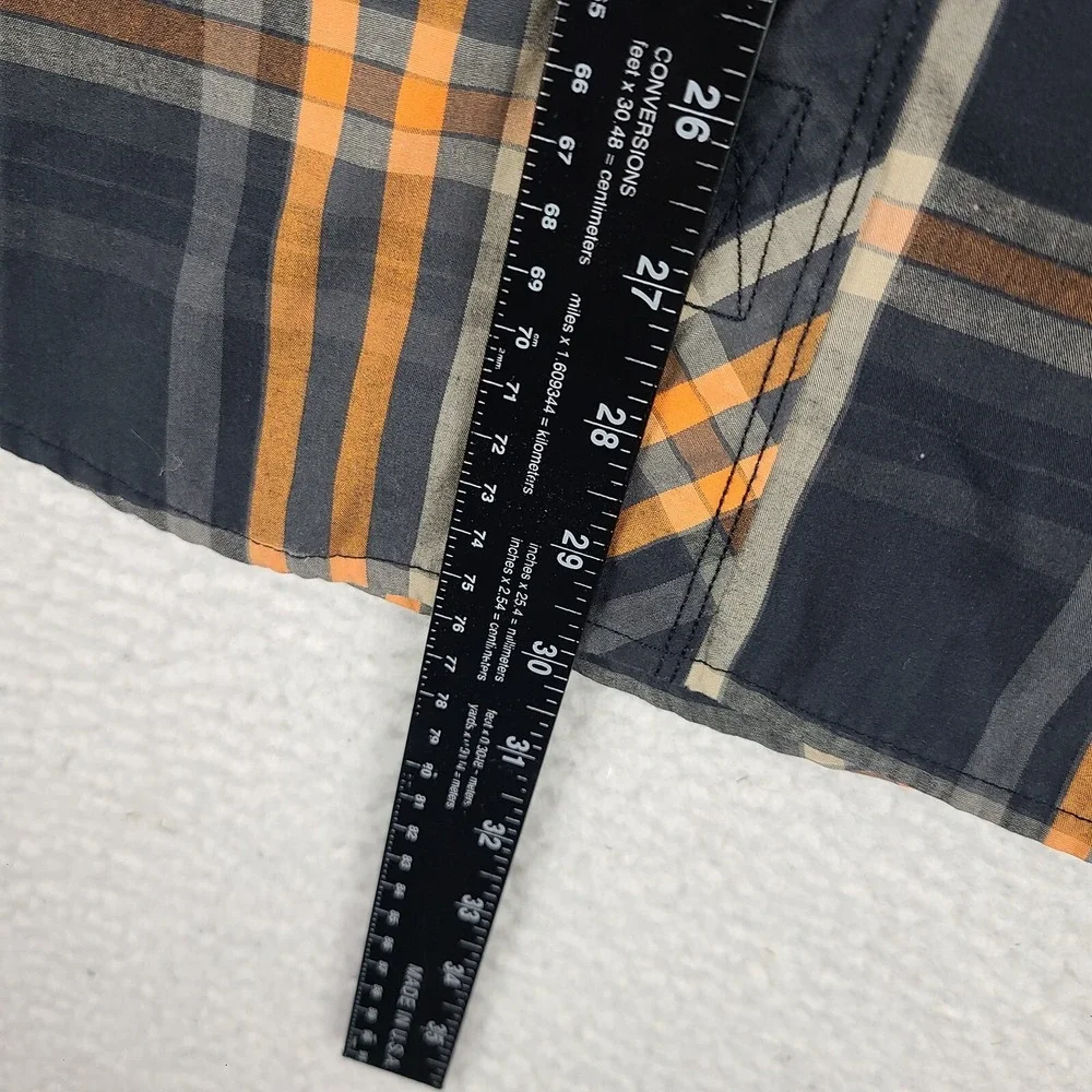The North Face Shirt Mens Small Black Orange Plaid‎ Casual Snap Button Up